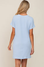 PinkBlush Light Blue Ribbed Front Pocket Dolman Short Sleeve Maternity Dress Everetts Place