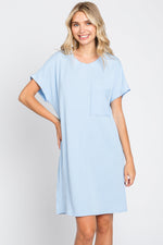 PinkBlush Light Blue Ribbed Front Pocket Dolman Short Sleeve Maternity Dress Everetts Place