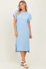 PinkBlush Light Blue Ribbed Short Sleeve Maternity Midi Dress - 