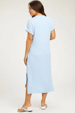 PinkBlush Light Blue Ribbed Short Sleeve Maternity Midi Dress - 