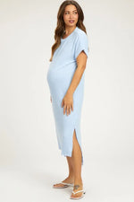 PinkBlush Light Blue Ribbed Short Sleeve Maternity Midi Dress - 