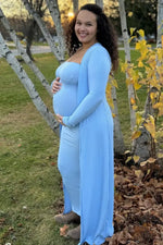 PinkBlush Light Blue Ribbed Sleeveless Dress Cardigan Maternity Set - 