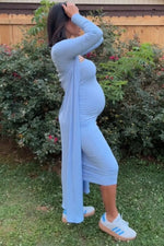 PinkBlush Light Blue Ribbed Sleeveless Dress Cardigan Maternity Set - 