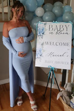 PinkBlush Light Blue Ribbed Sleeveless Dress Cardigan Maternity Set - 