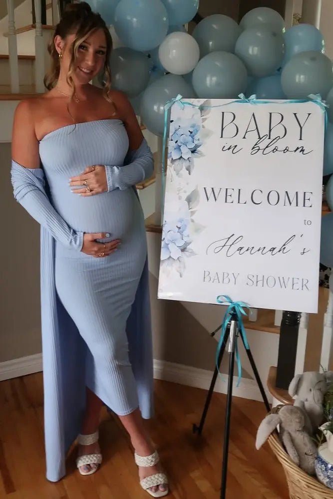 PinkBlush Light Blue Ribbed Sleeveless Dress Cardigan Maternity Set - 