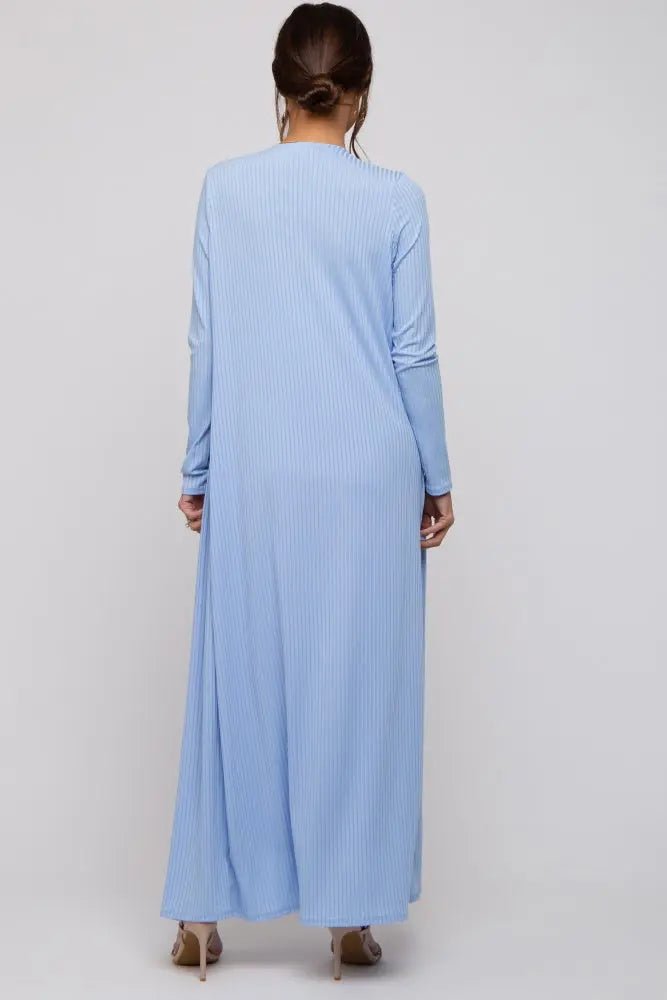 PinkBlush Light Blue Ribbed Sleeveless Dress Cardigan Maternity Set - 