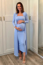 PinkBlush Light Blue Ribbed Sleeveless Dress Cardigan Maternity Set - 