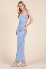PinkBlush Light Blue Ruched Double Layered Maxi Dress - 
