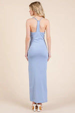 PinkBlush Light Blue Ruched Double Layered Maxi Dress - 
