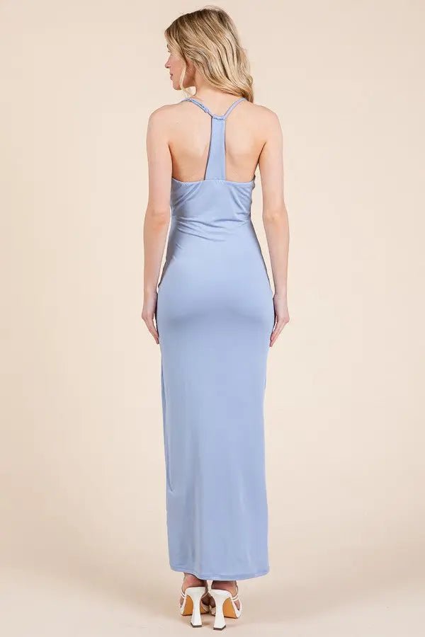 PinkBlush Light Blue Ruched Double Layered Maxi Dress - 