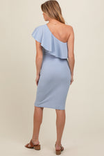 PinkBlush Light Blue Ruffle One - Shoulder Maternity Midi DressEveretts Place