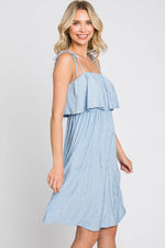 PinkBlush Light Blue Ruffle Overlay Shoulder Tie Dress - 