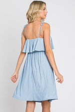 PinkBlush Light Blue Ruffle Overlay Shoulder Tie Dress - 