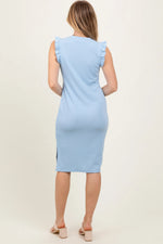 PinkBlush Light Blue Ruffle Sleeve Textured Midi Dress - 
