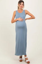 PinkBlush Light Blue Sleeveless Flared Scoop Neck Maternity Maxi Dress - 