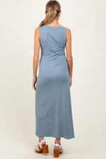 PinkBlush Light Blue Sleeveless Flared Scoop Neck Maternity Maxi Dress - 