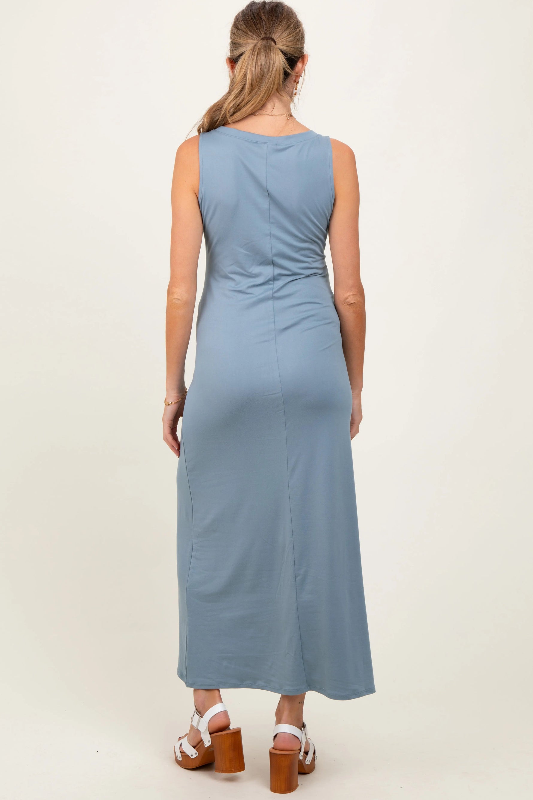 PinkBlush Light Blue Sleeveless Flared Scoop Neck Maternity Maxi Dress - 