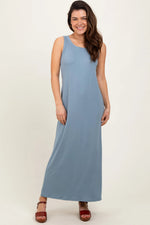 PinkBlush Light Blue Sleeveless Flared Scoop Neck Maternity Maxi Dress - 