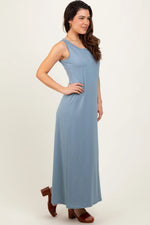 PinkBlush Light Blue Sleeveless Flared Scoop Neck Maxi Dress - 