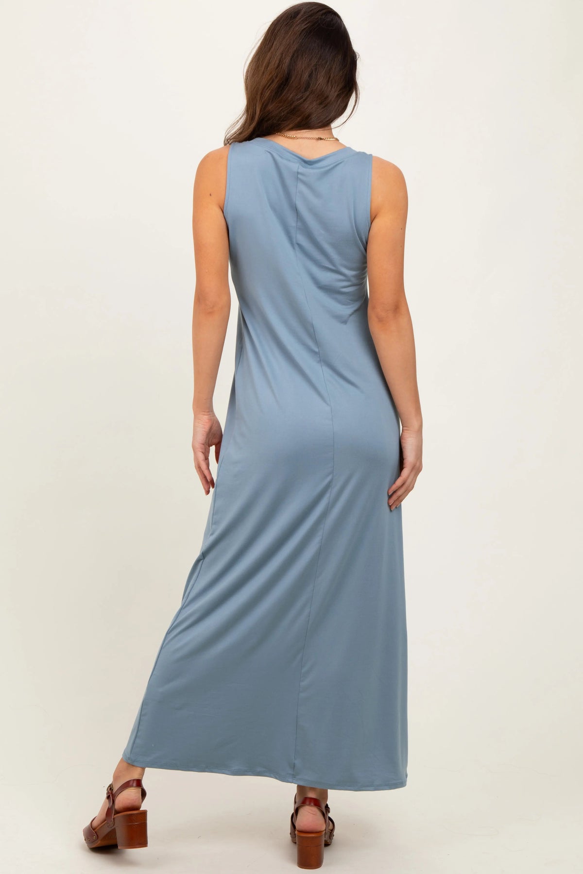 PinkBlush Light Blue Sleeveless Flared Scoop Neck Maxi Dress - 