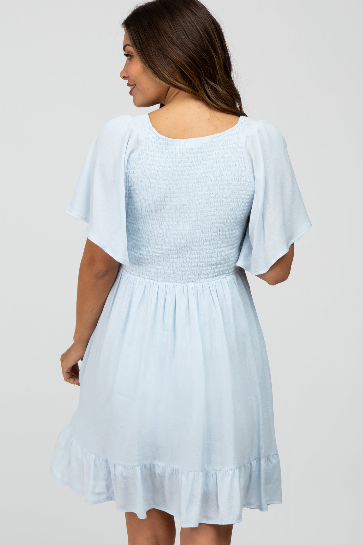 PinkBlush Light Blue Smocked Front Ruffle Hem Maternity Dress - 