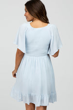 PinkBlush Light Blue Smocked Front Ruffle Hem Maternity Dress - 