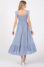 PinkBlush Light Blue Smocked Ruched Ruffle Hem Maxi Dress