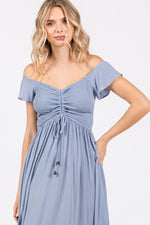 PinkBlush Light Blue Smocked Ruched Ruffle Hem Maxi Dress