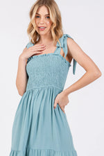 PinkBlush Light Blue Smocked Tie Strap Tiered Midi Dress - 