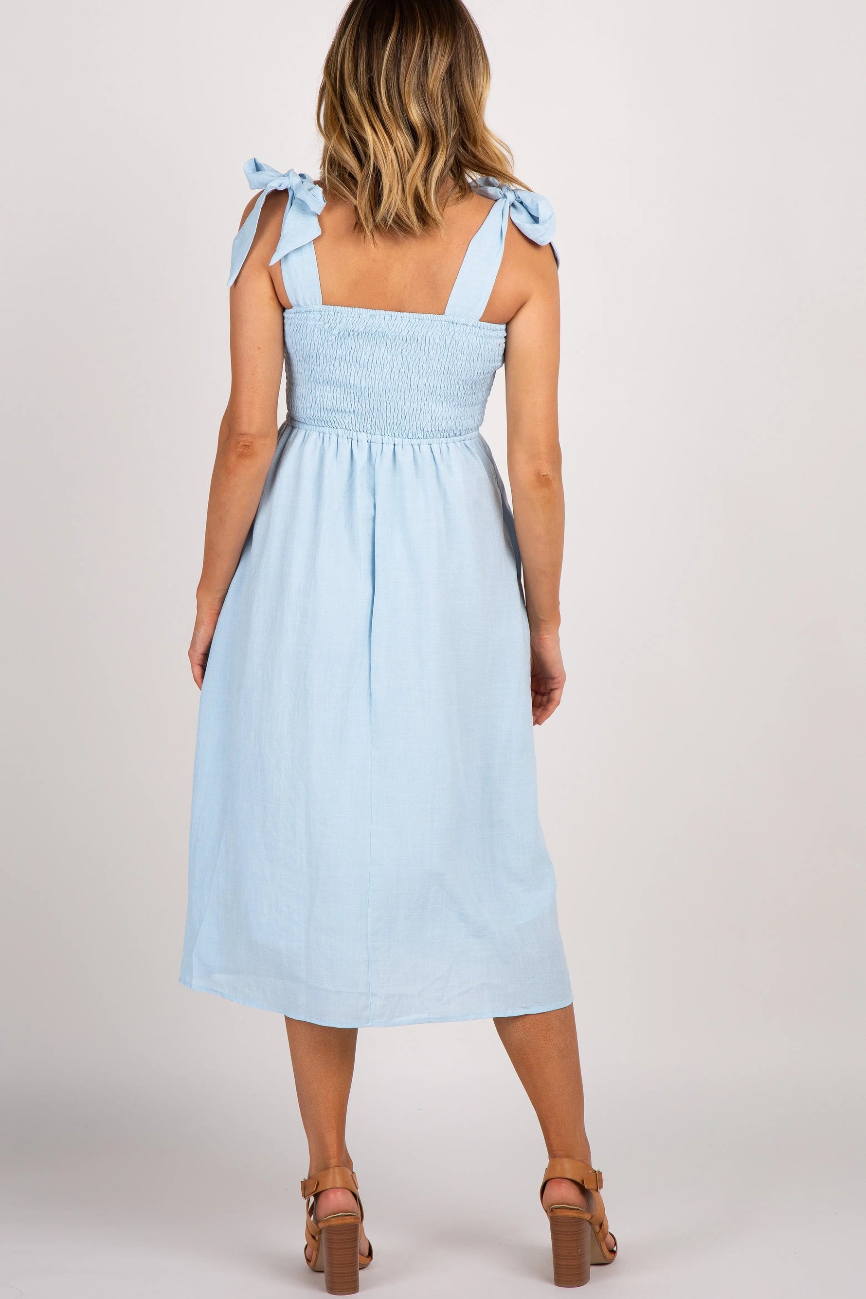 PinkBlush Light Blue Strap Tie Smocked Dress - 