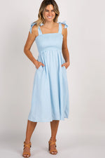 PinkBlush Light Blue Strap Tie Smocked Dress - 