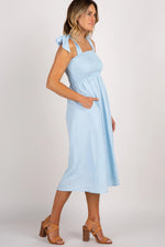 PinkBlush Light Blue Strap Tie Smocked Dress - 