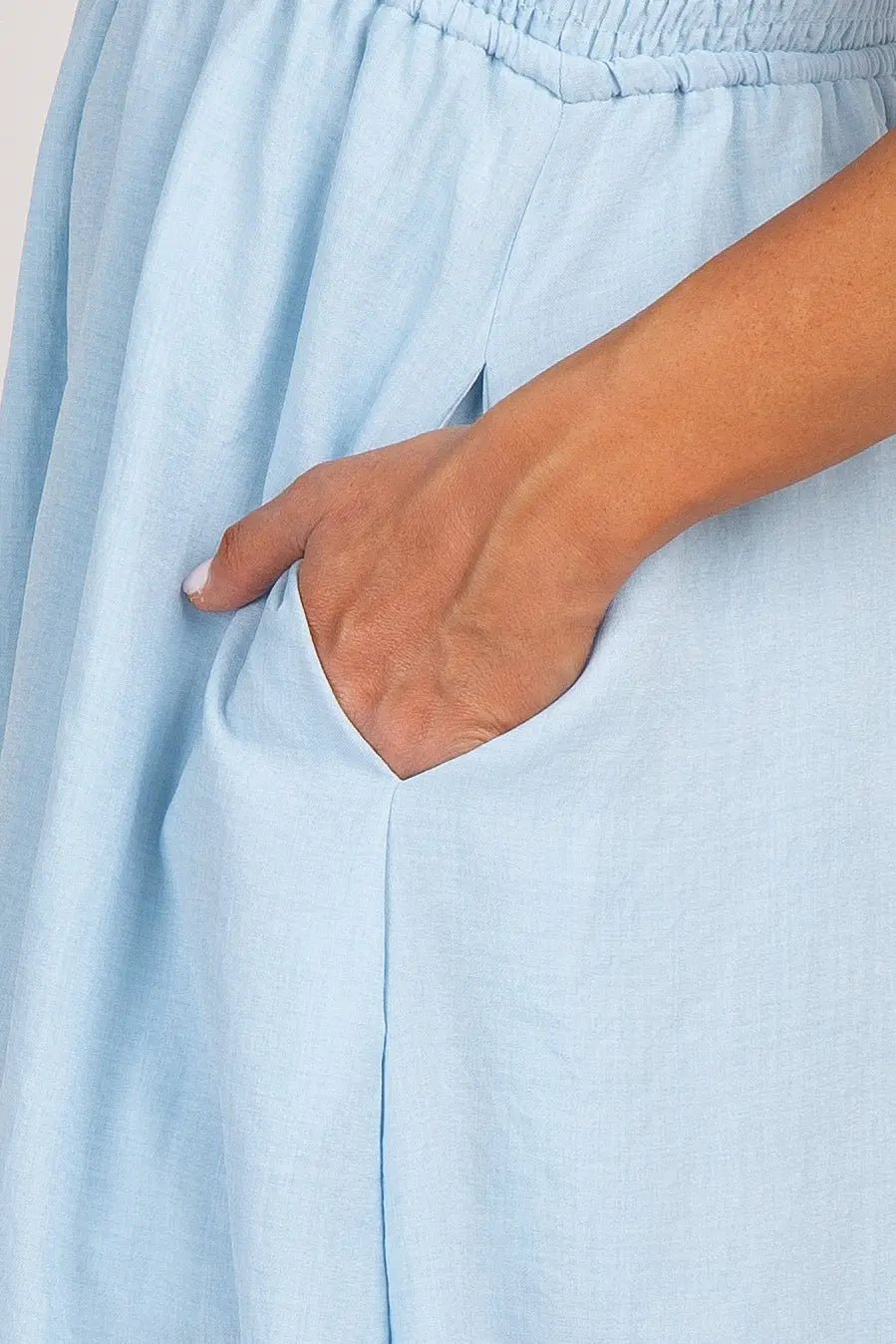 PinkBlush Light Blue Strap Tie Smocked Dress - 