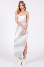 PinkBlush Light Blue Striped Knit Side Slit Sleeveless Midi Dress - 