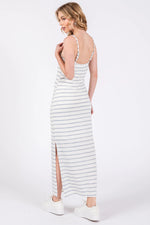 PinkBlush Light Blue Striped Knit Side Slit Sleeveless Midi Dress - 
