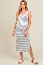 PinkBlush Light Blue Striped Side Slit Maternity Midi Dress - 