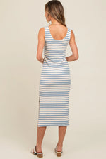 PinkBlush Light Blue Striped Side Slit Midi Dress - 