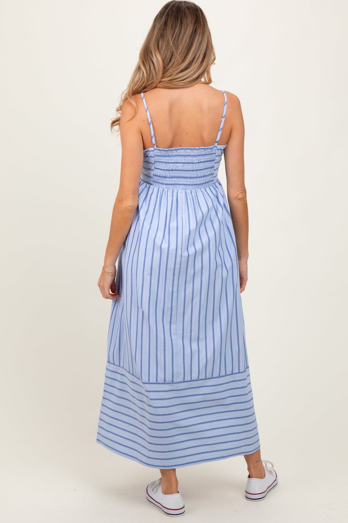 PinkBlush Light Blue Striped Sleeveless Maternity Maxi Dress