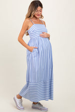 PinkBlush Light Blue Striped Sleeveless Maternity Maxi Dress