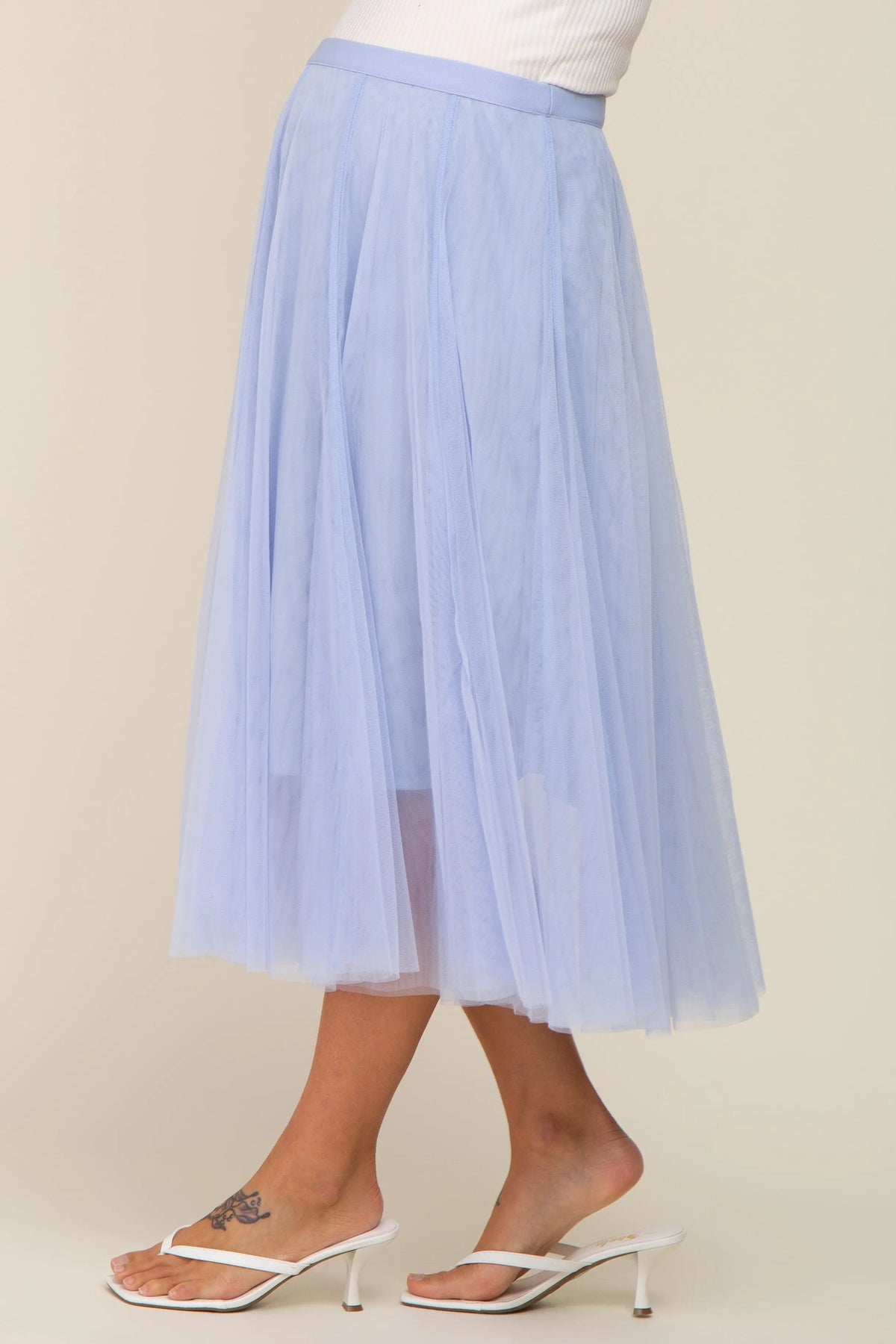 PinkBlush Light Blue Tulle Maternity Midi Skirt - 