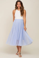 PinkBlush Light Blue Tulle Maternity Midi Skirt - 