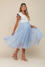 PinkBlush Light Blue Tulle Maternity Midi Skirt - 