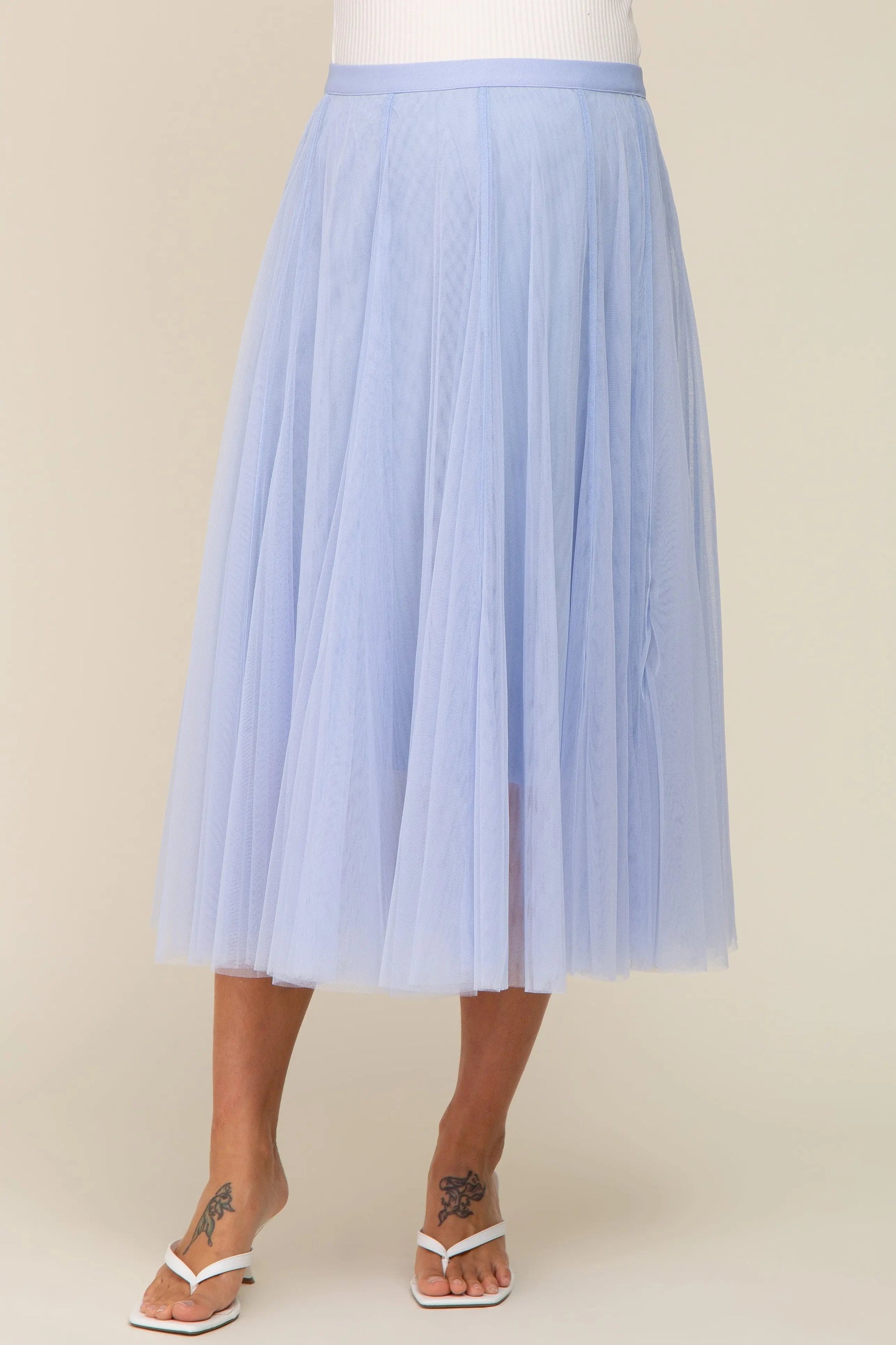 PinkBlush Light Blue Tulle Maternity Midi Skirt - 