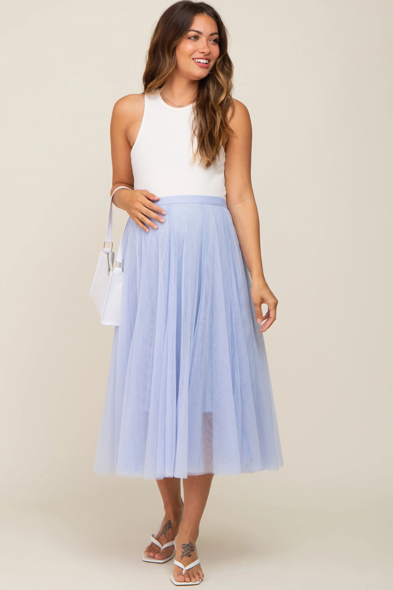 Light Blue Tulle Maternity Midi Skirt - Pink, Waist, Haute couture, Bridal Party Dress, Gown | Everetts Place