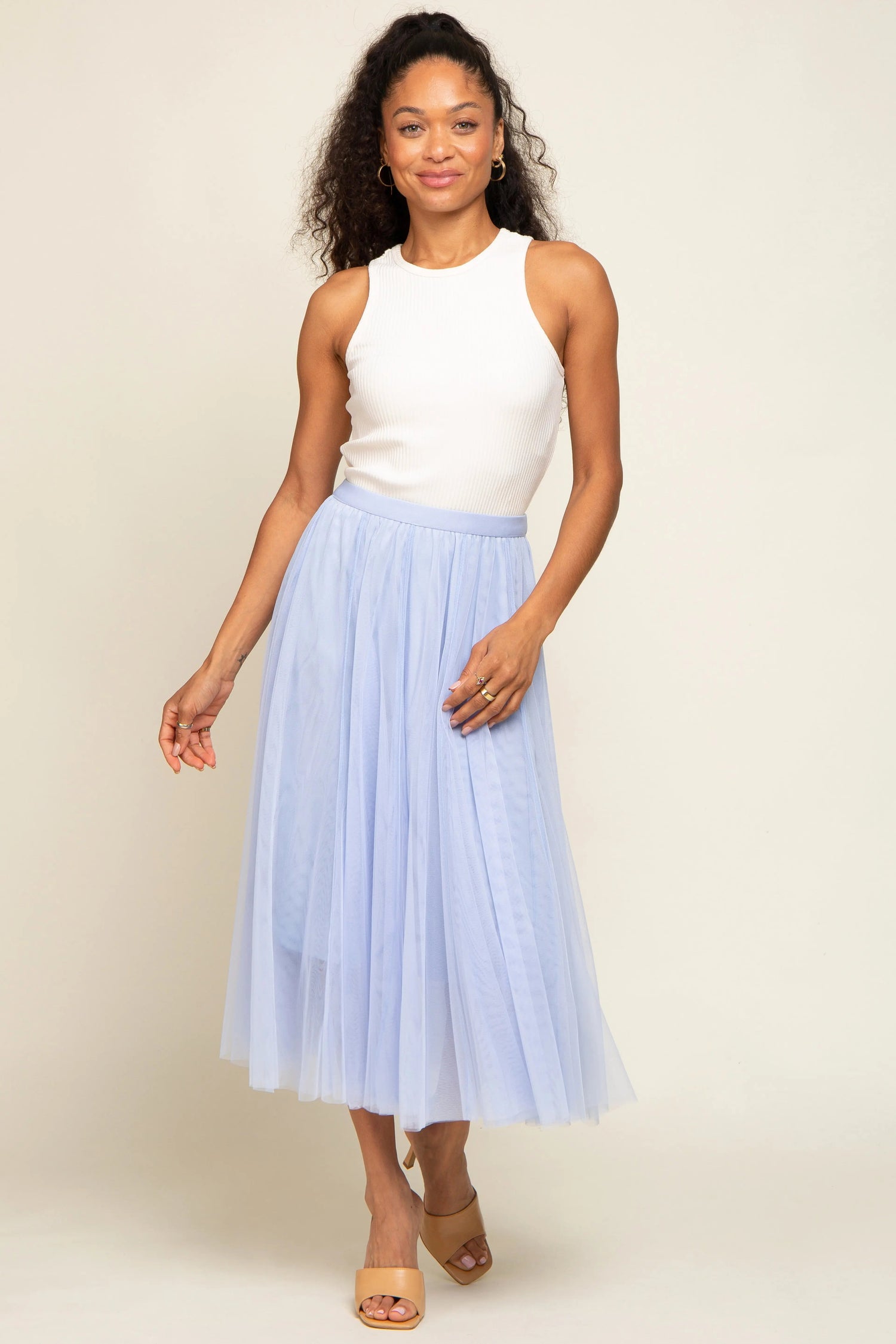 Light Blue Tulle Midi Skirt - Fashion, Waist, Pink, Knee, Long hair | Everetts Place