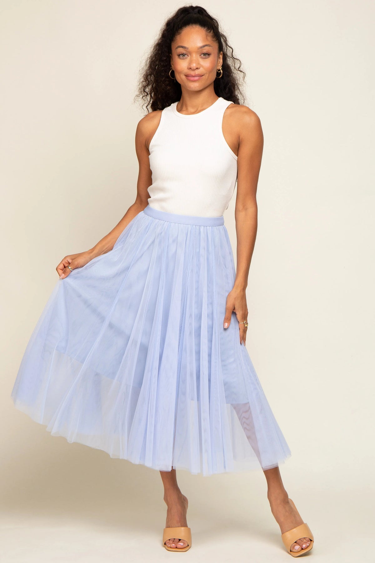 PinkBlush Light Blue Tulle Midi Skirt - 