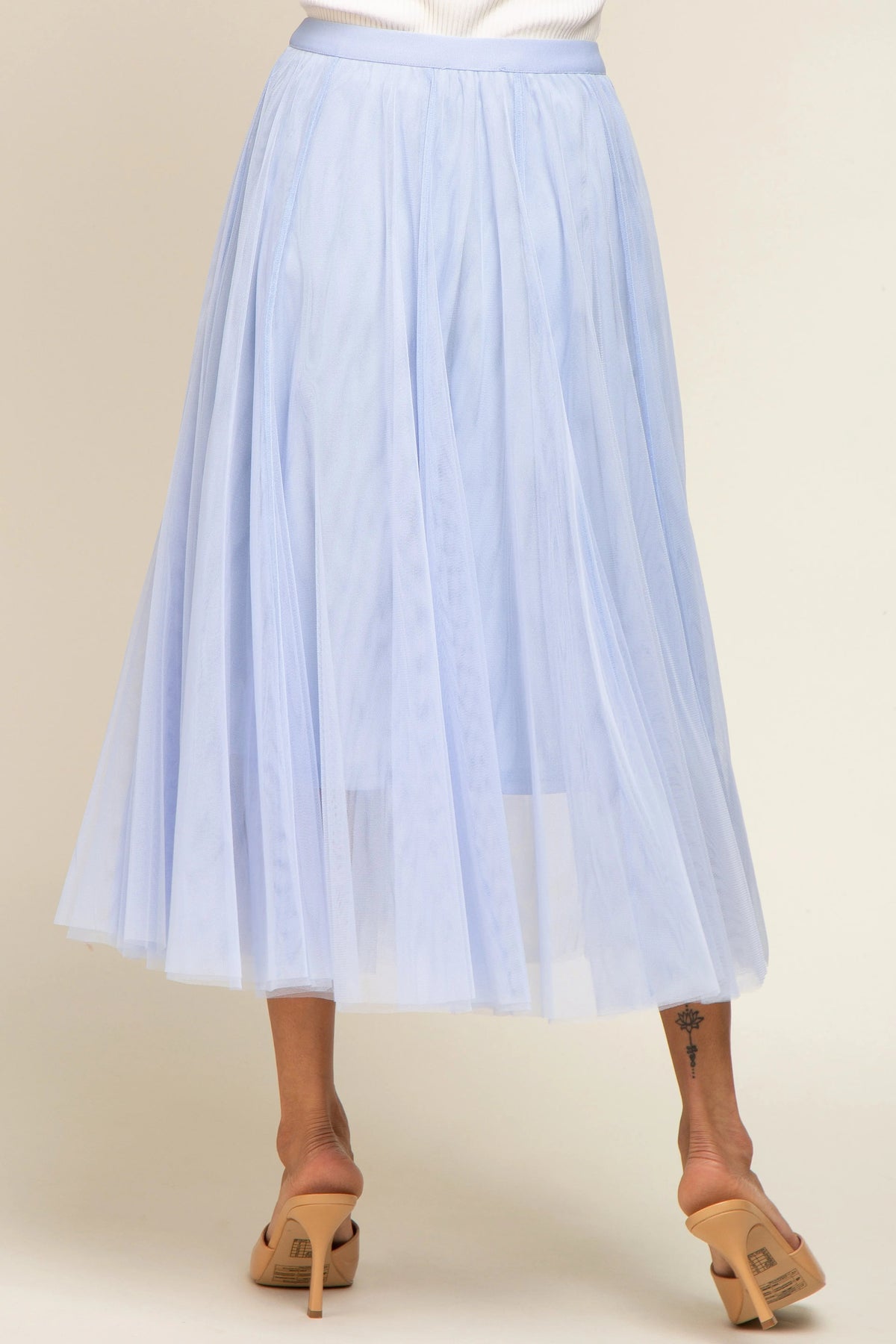 PinkBlush Light Blue Tulle Midi Skirt - 