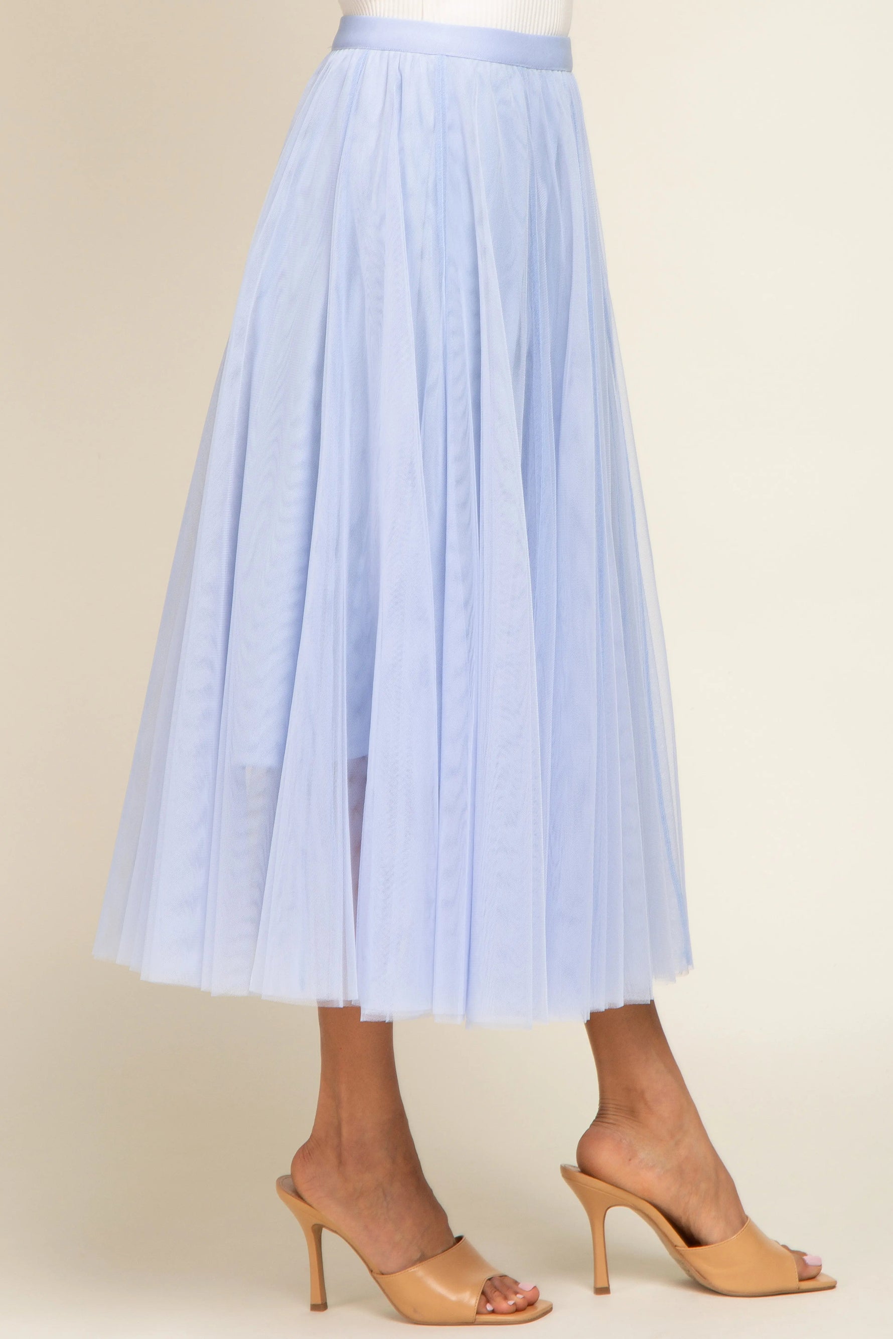 PinkBlush Light Blue Tulle Midi Skirt - 