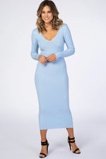 Light Blue V-Neck Long Sleeve Fitted Maxi Dress - Dress, One-piece garment, Day Dress, Cocktail dress, Fashion Model | Everetts Place