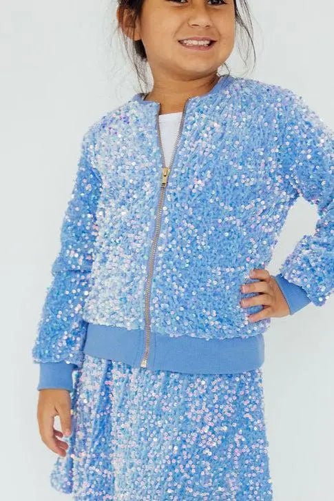 Mila & Rose ® Light Blue Velvet Sequin Twirl Skort - 